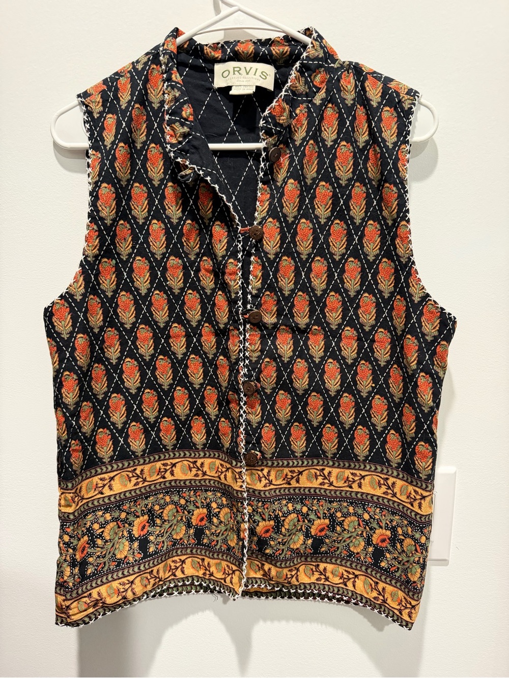 Orvis Women's Tapestry boho indie Sleeveless Button Vest